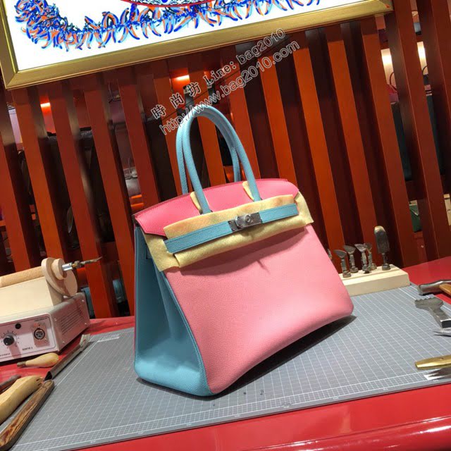 Hermes女包 愛馬仕經典款Birkin包 epsom皮手掌紋 Hermes鉑金拼色女士手提包  am2078